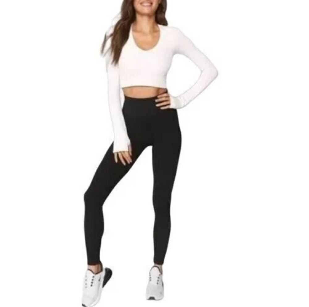 New SPIRITUAL GANGSTER Women's Black Ribbed High Waist Leggings Size M/L